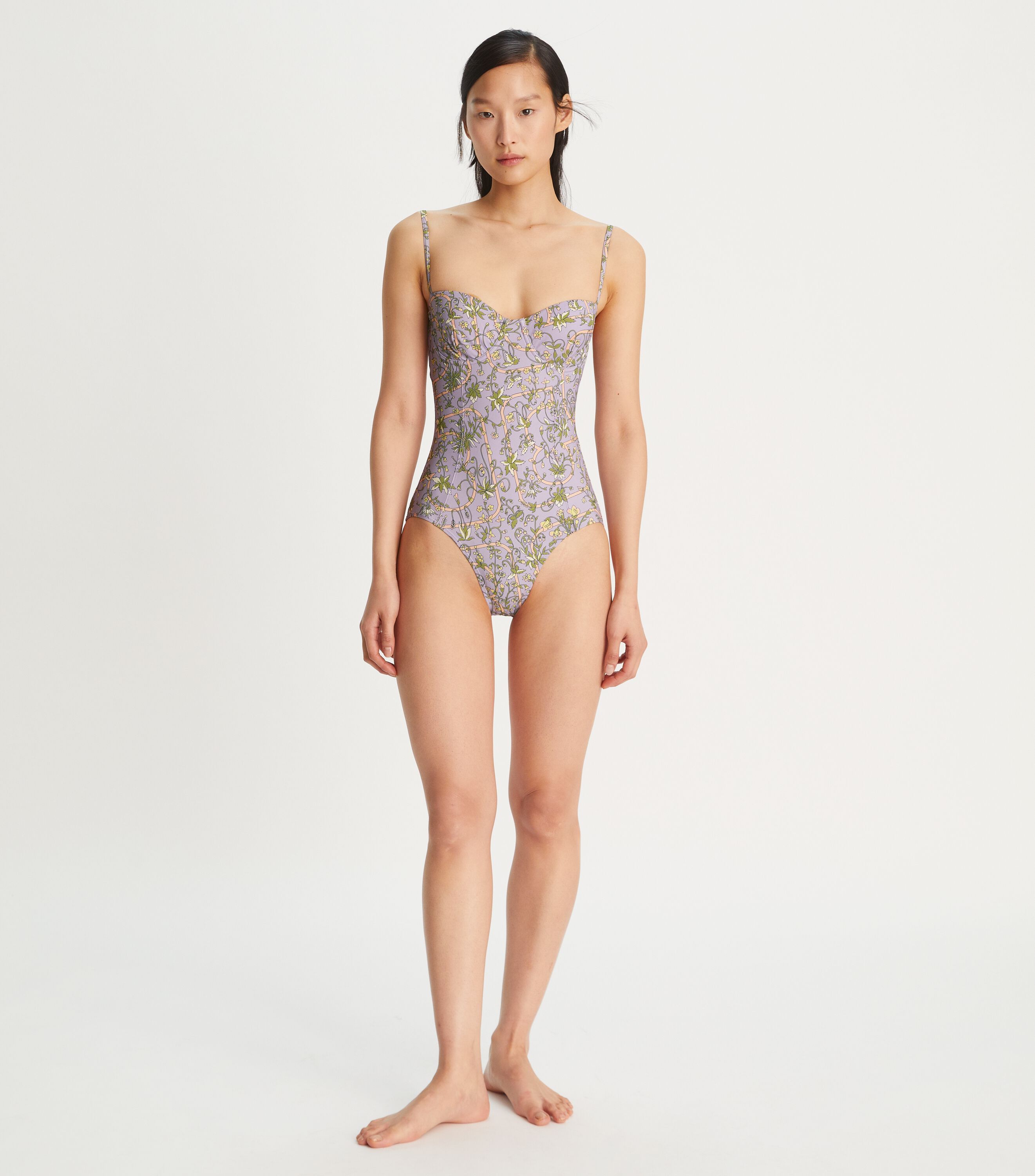 Printed Underwire One-Piece Swimsuit, Lilac Garden Medallion Printed Underwire One-Piece Swimsuit, Lilac Garden Medallion