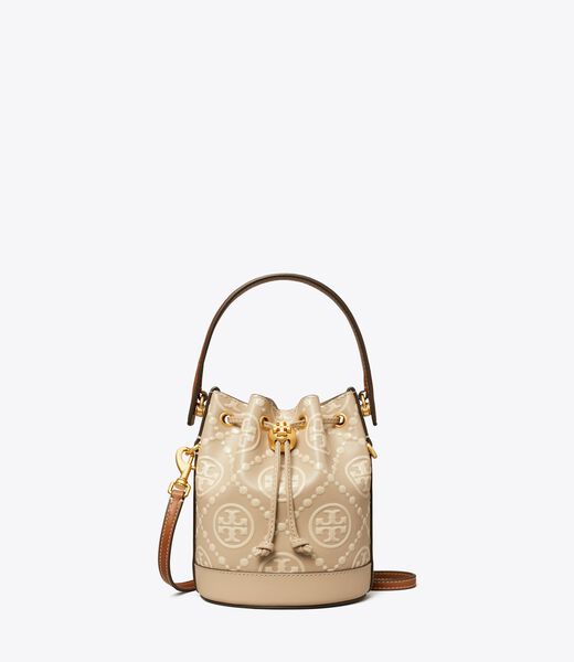 tory burch t monogram contrast embossed mini bucket bag