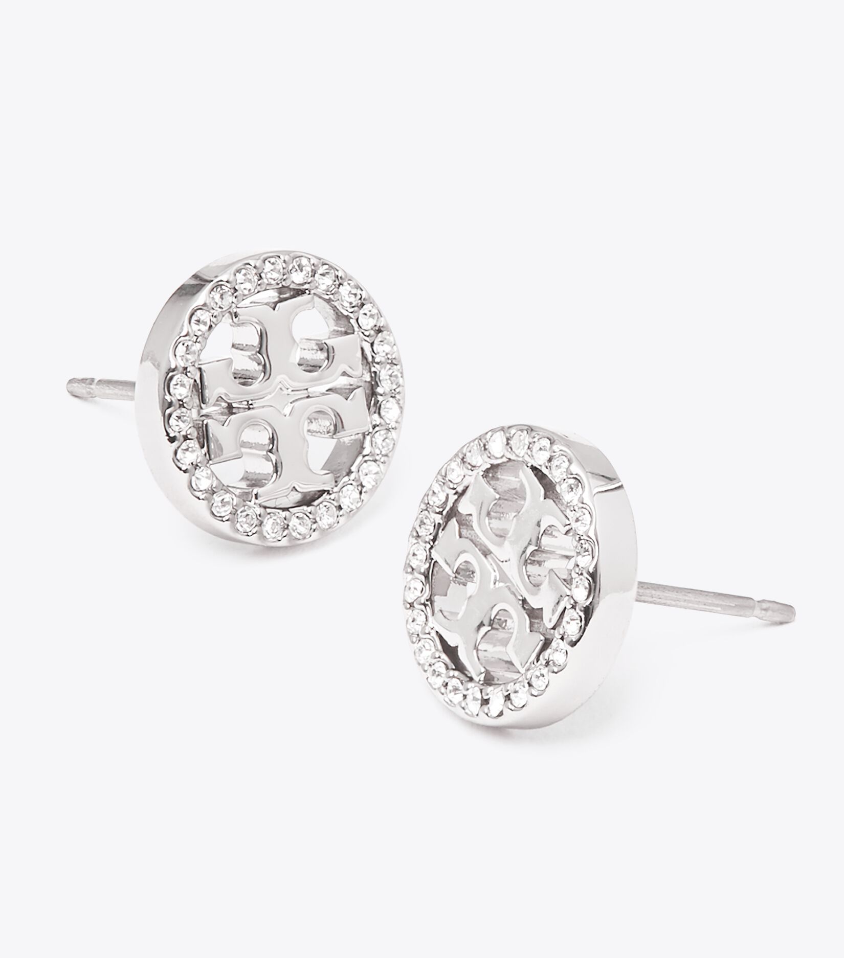 ☆☆Tory Burch☆☆ 23FW Crystal Logo Circle Earrings Silver Tory Burch Crystal Circle Logo Stud Earrings | Bloomingdale's