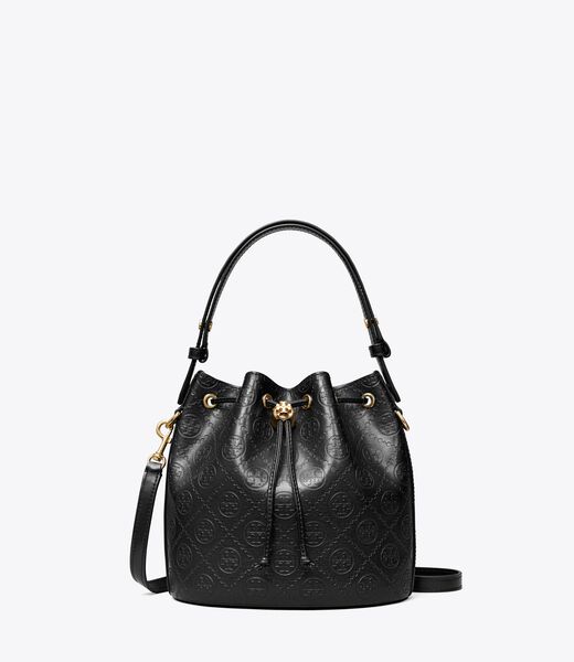 tory burch t monogram leather bucket bag