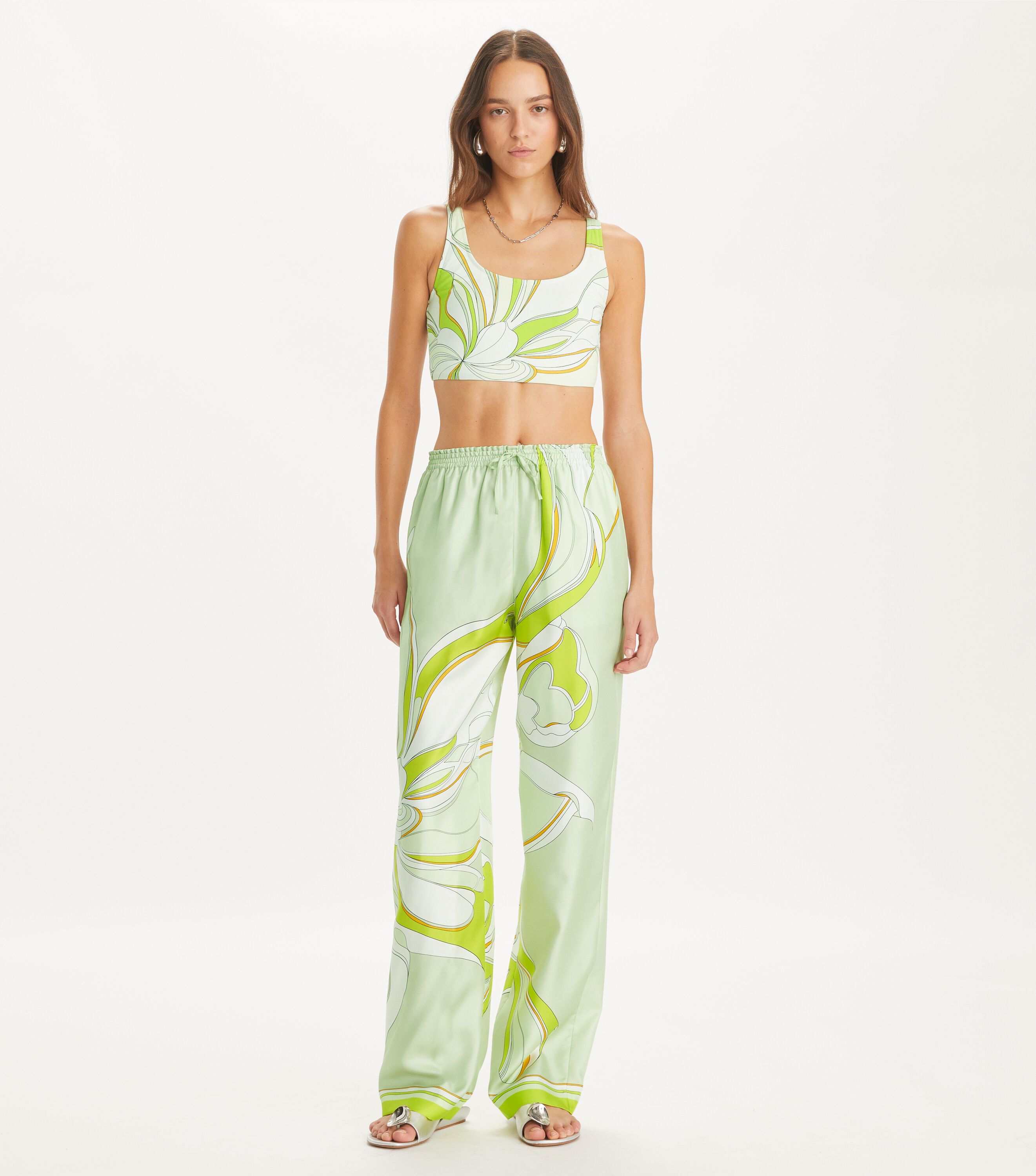 Printed Silk Pant, Chartreuse Twisty Flower | Tory Burch KSA