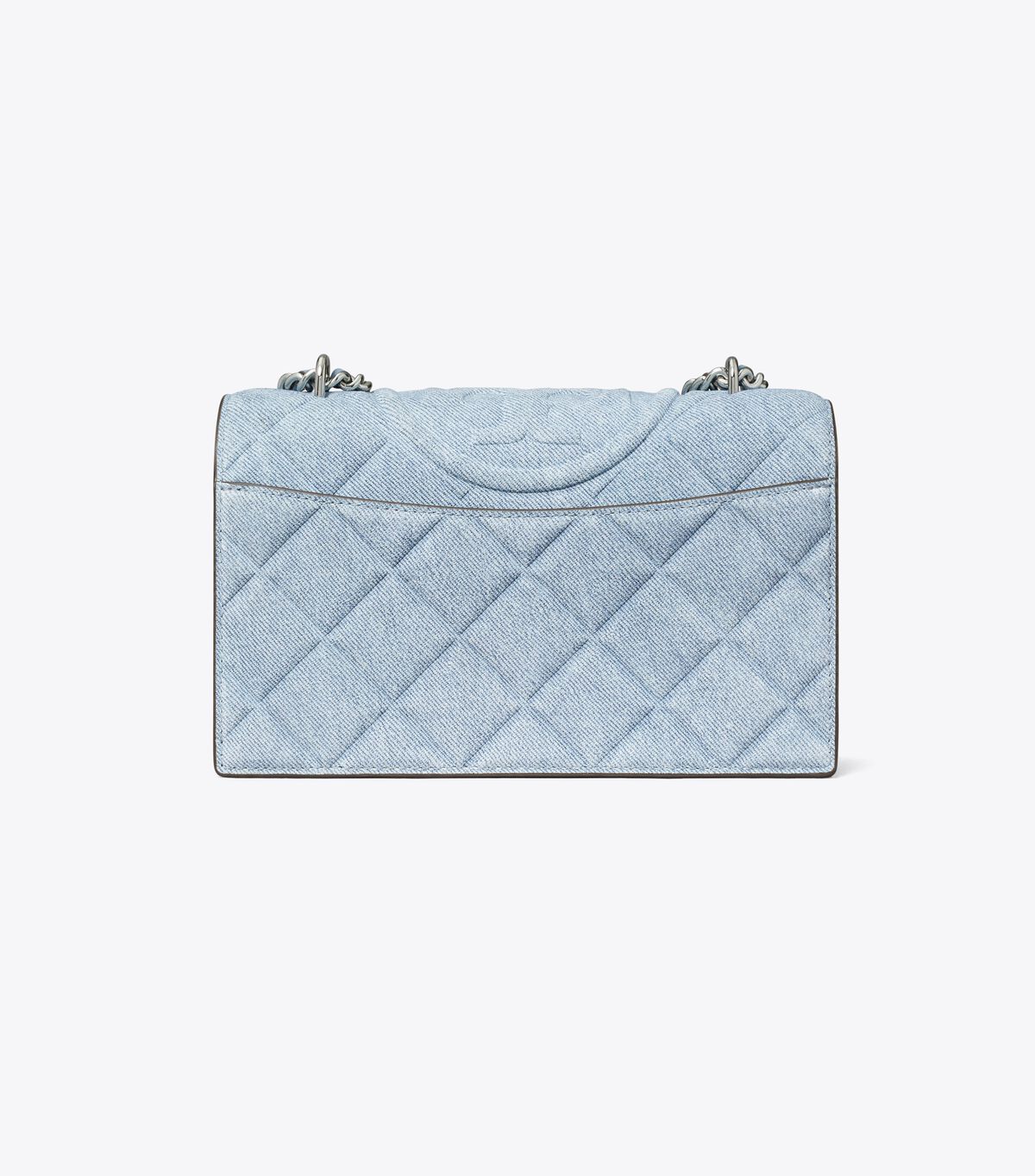 tory burch small fleming denim print suede shoulder bag