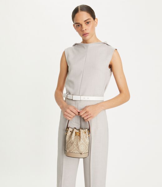 tory burch t monogram contrast embossed mini bucket bag