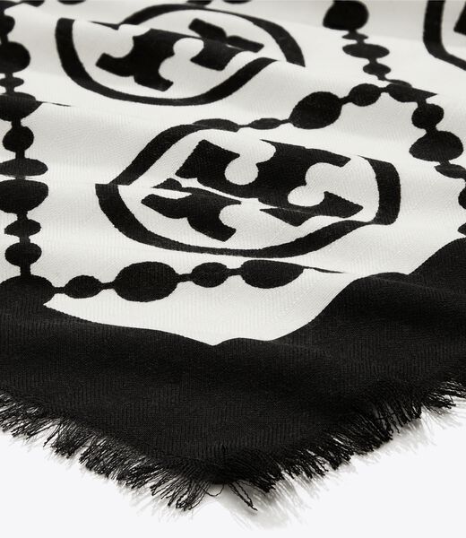 tory burch t monogram bordered oblong scarf