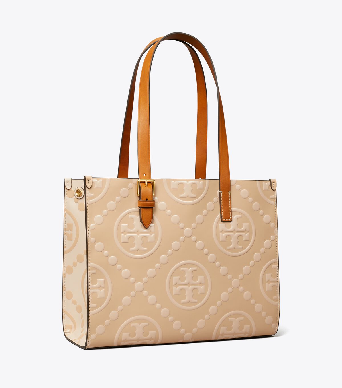 tory burch small t monogram contrast embossed tote