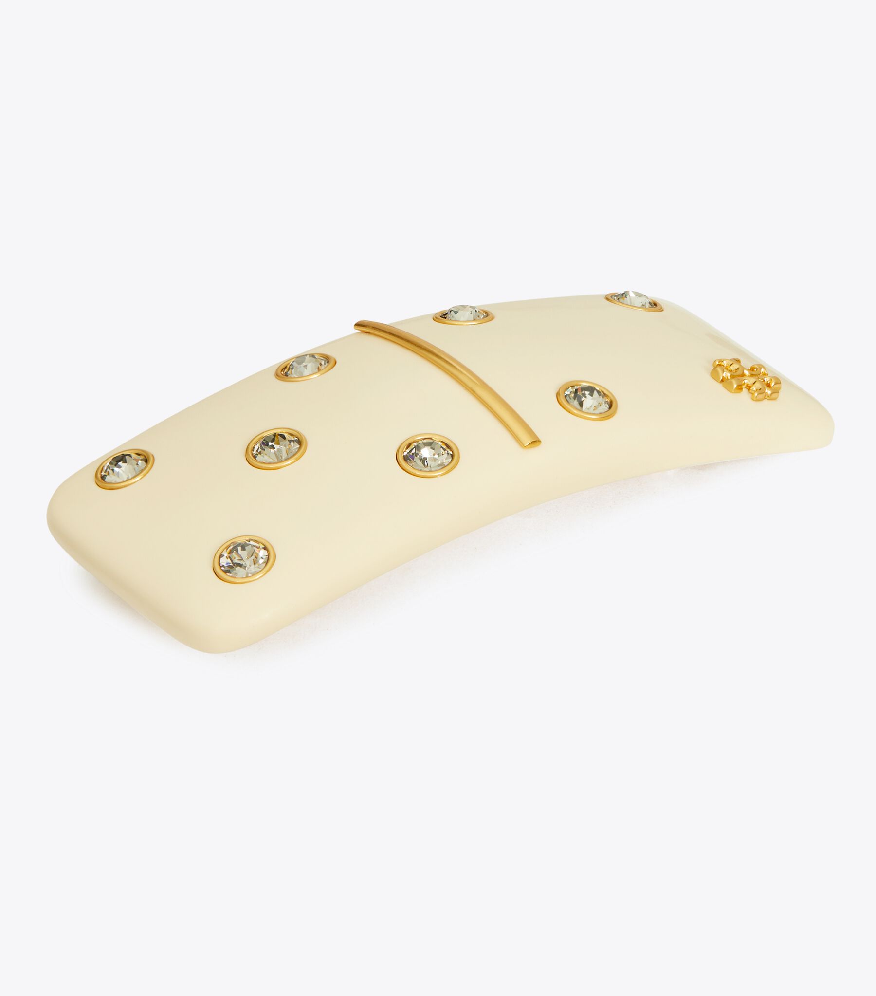 TORY BURCH Kira Domino Studded Logo Cream Barrette Hair Clip icon-hair-clip-accessory-on-  main image 2