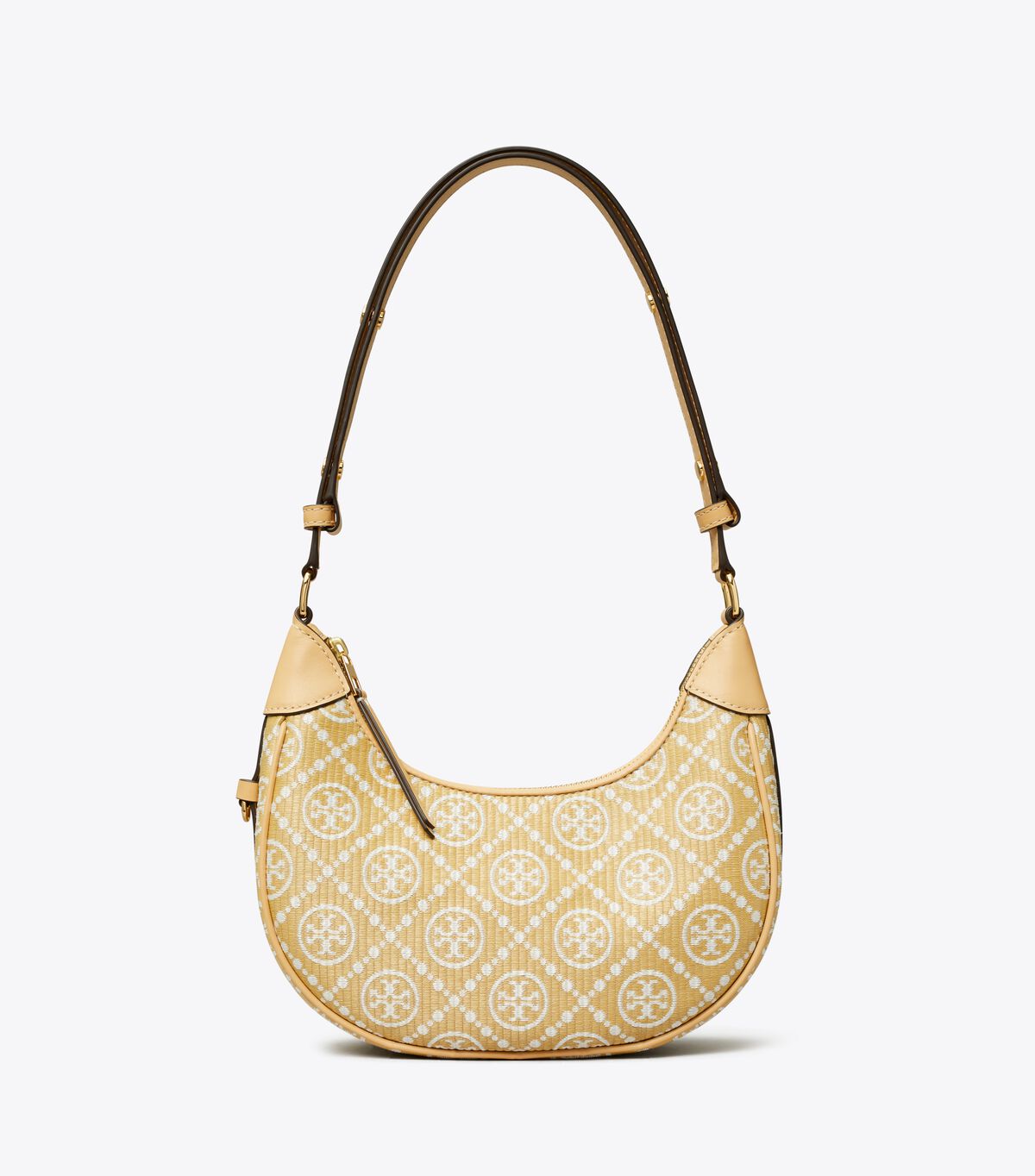 tory burch t monogram raffia crescent bag