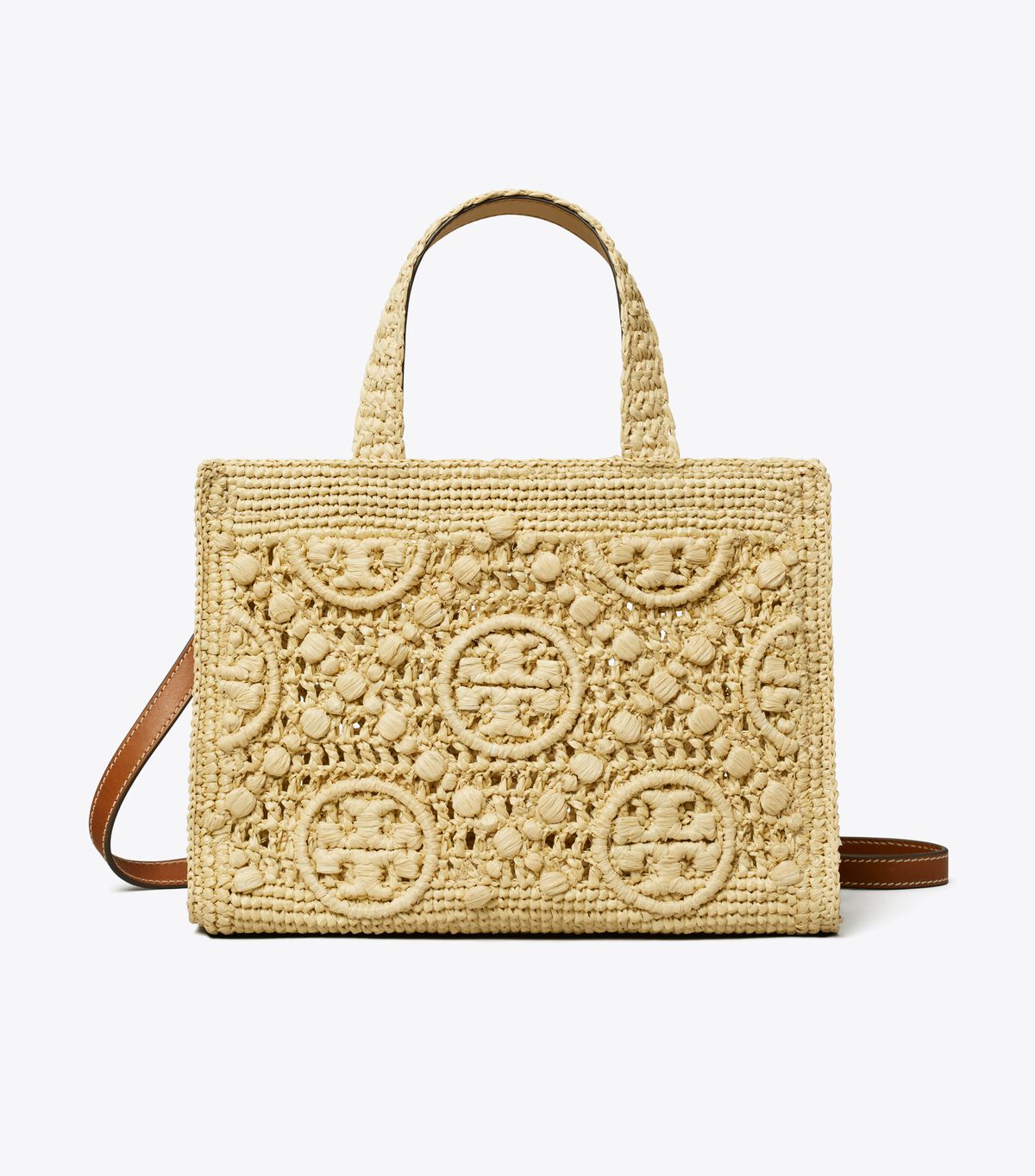 tory burch t monogram raffia top handle tote