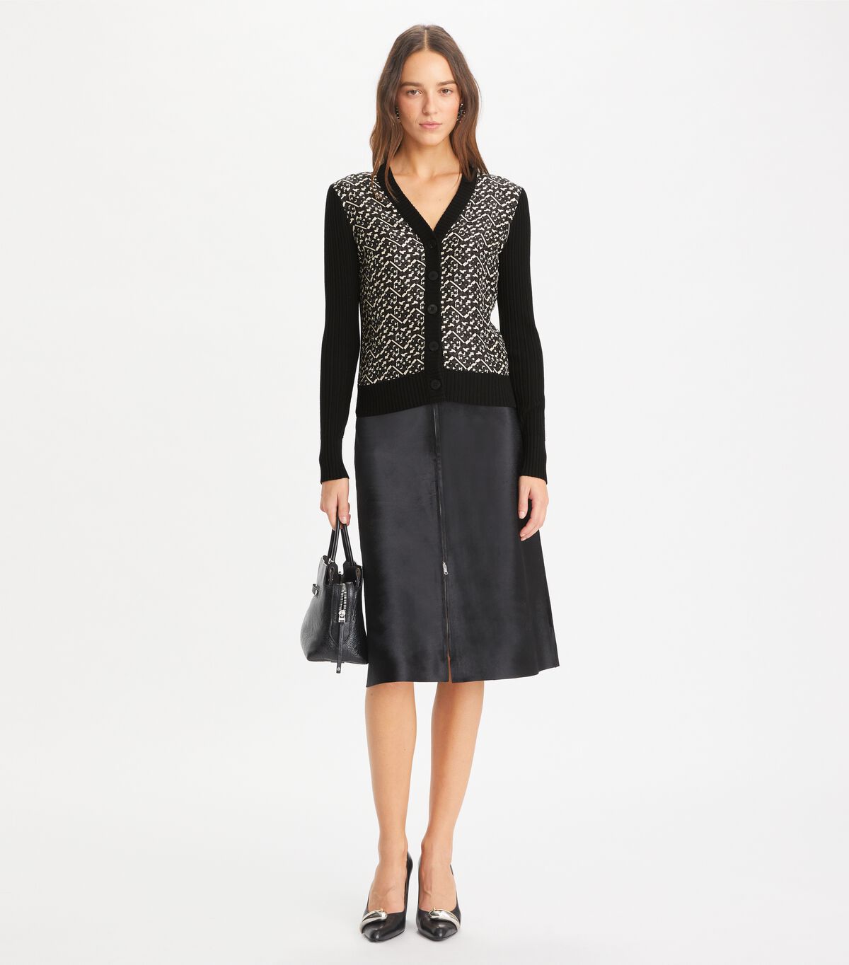tory burch silk front wool cardigan