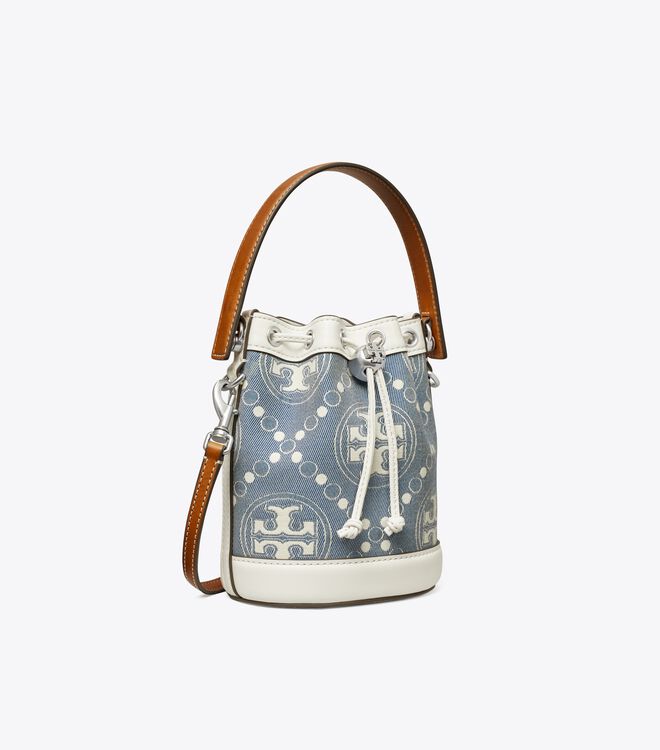 Mini T Monogram Denim Bucket Bag | Handbags | Tory Burch
