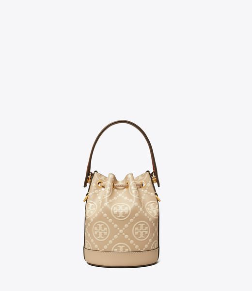 tory burch t monogram contrast embossed mini bucket bag