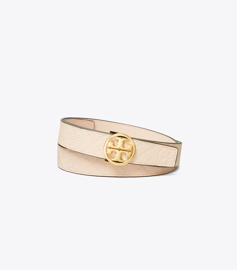 Miller T Monogram Leather Belt, Pink Sea / Gold | Tory Burch KSA display picture 3