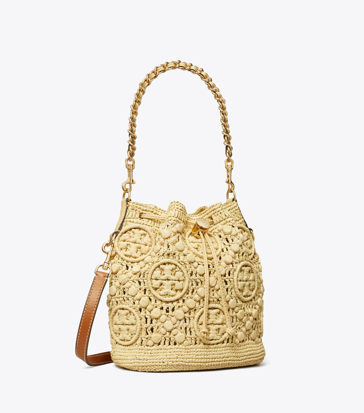 tory burch t monogram raffia bucket bag