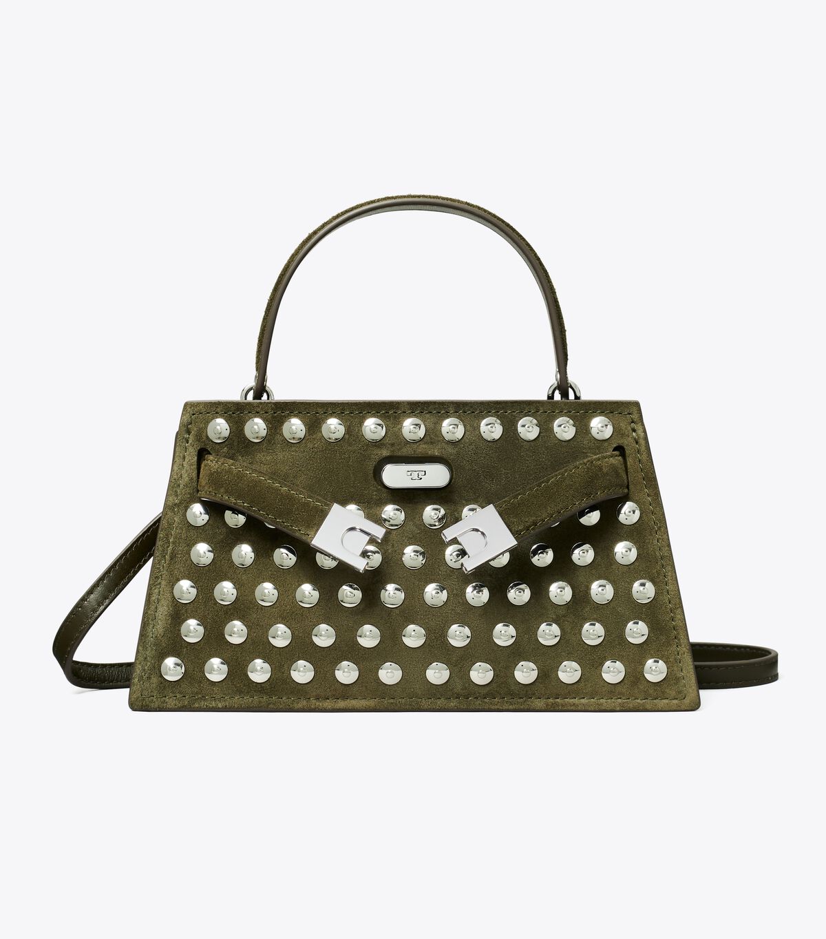 tory burch mini lee radziwill studded suede top handle bag