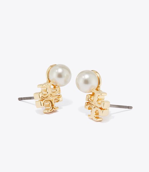 tory burch moondance logo and pearl stud earrings