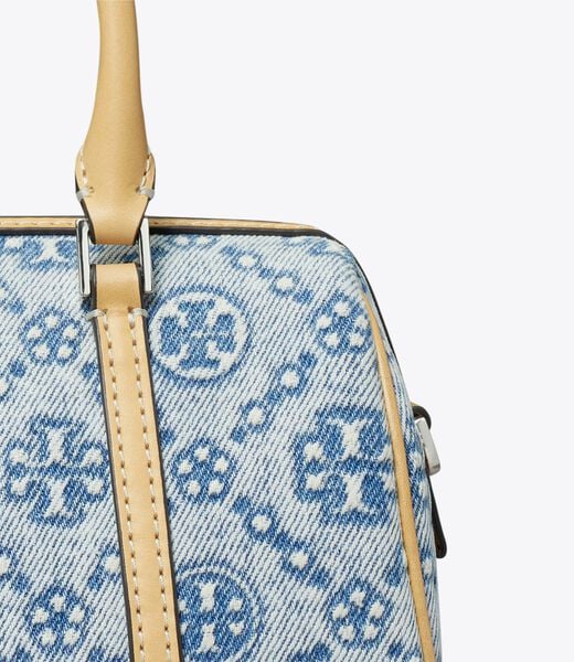 tory burch t monogram denim petite barrel bag