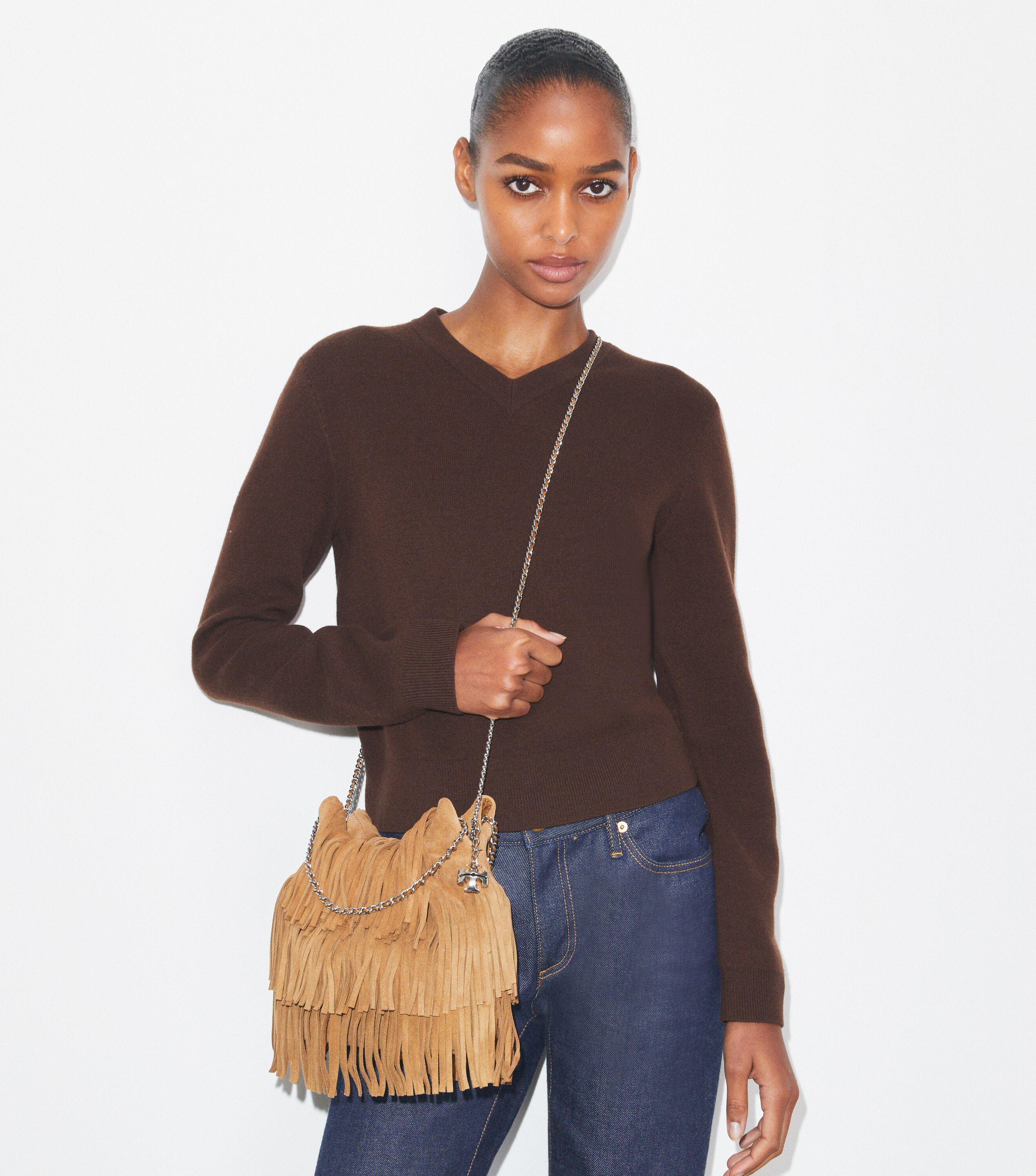 バッグ COMME des GARCONS Suede Fringe Hobo Bag Mini Fleming Fringe Hobo Bag, Wild Tabacco | Tory Burch KSA
