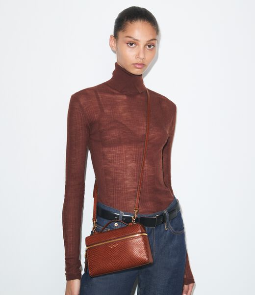 tory burch romy snake embossed slim top handle