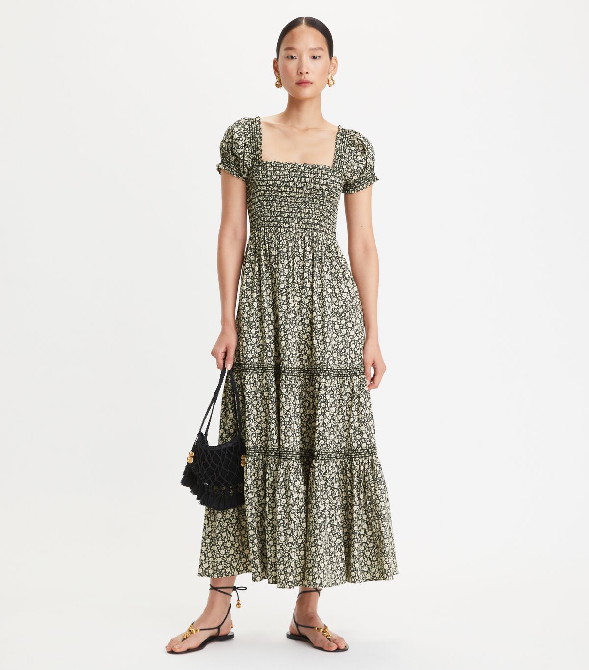 tory burch smocked midi dress