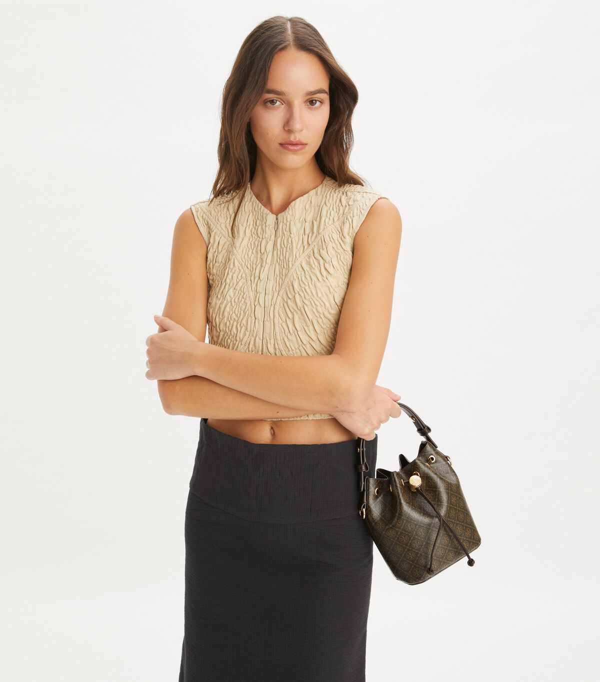tory burch t monogram coated canvas mini bucket bag