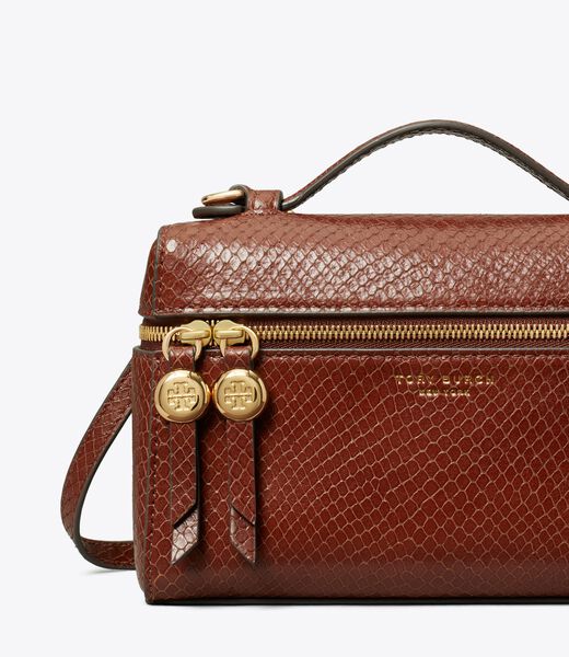 tory burch romy snake embossed slim top handle