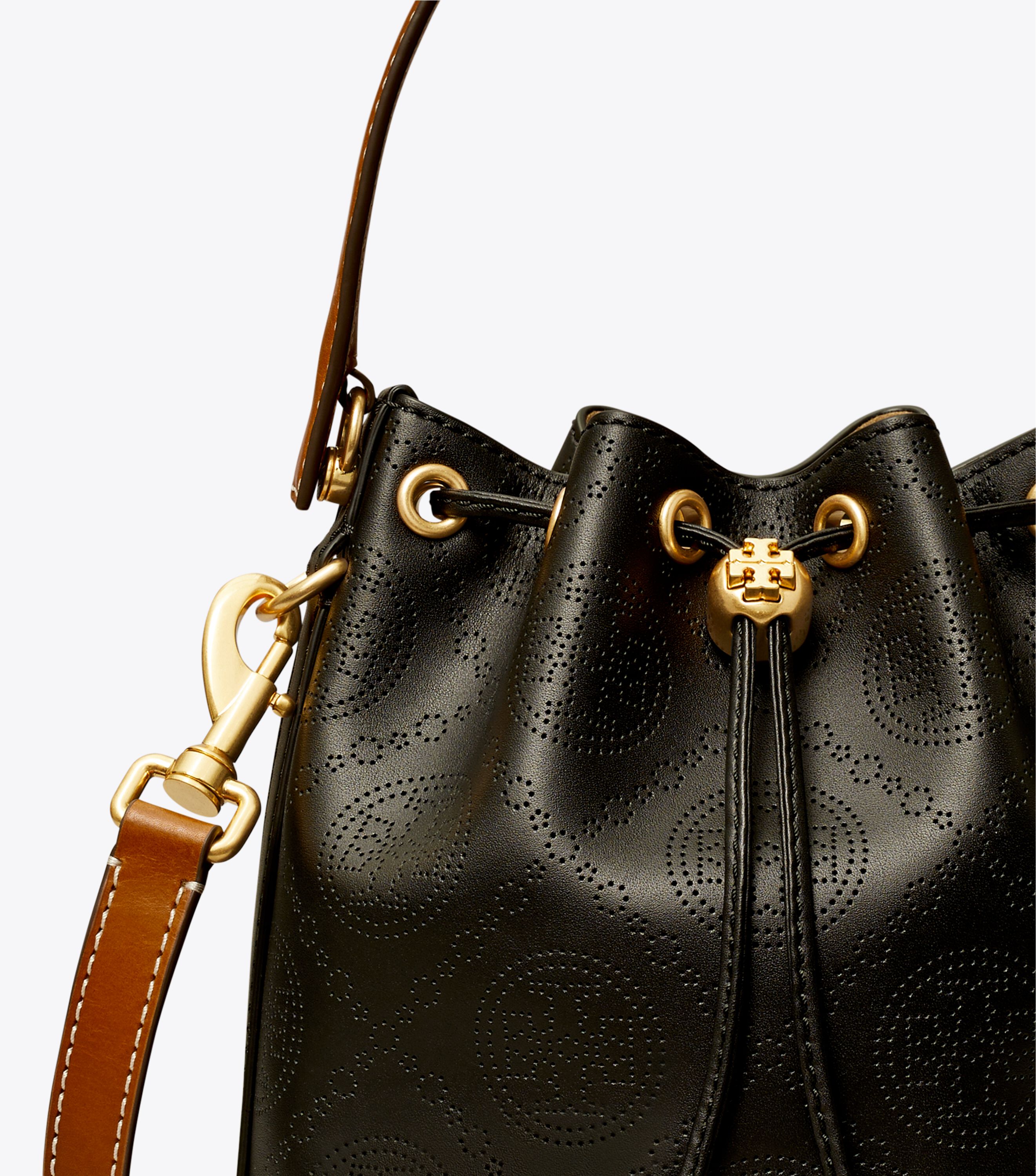 T Monogram Perforated Bucket Bag, Black | Tory Burch KSA