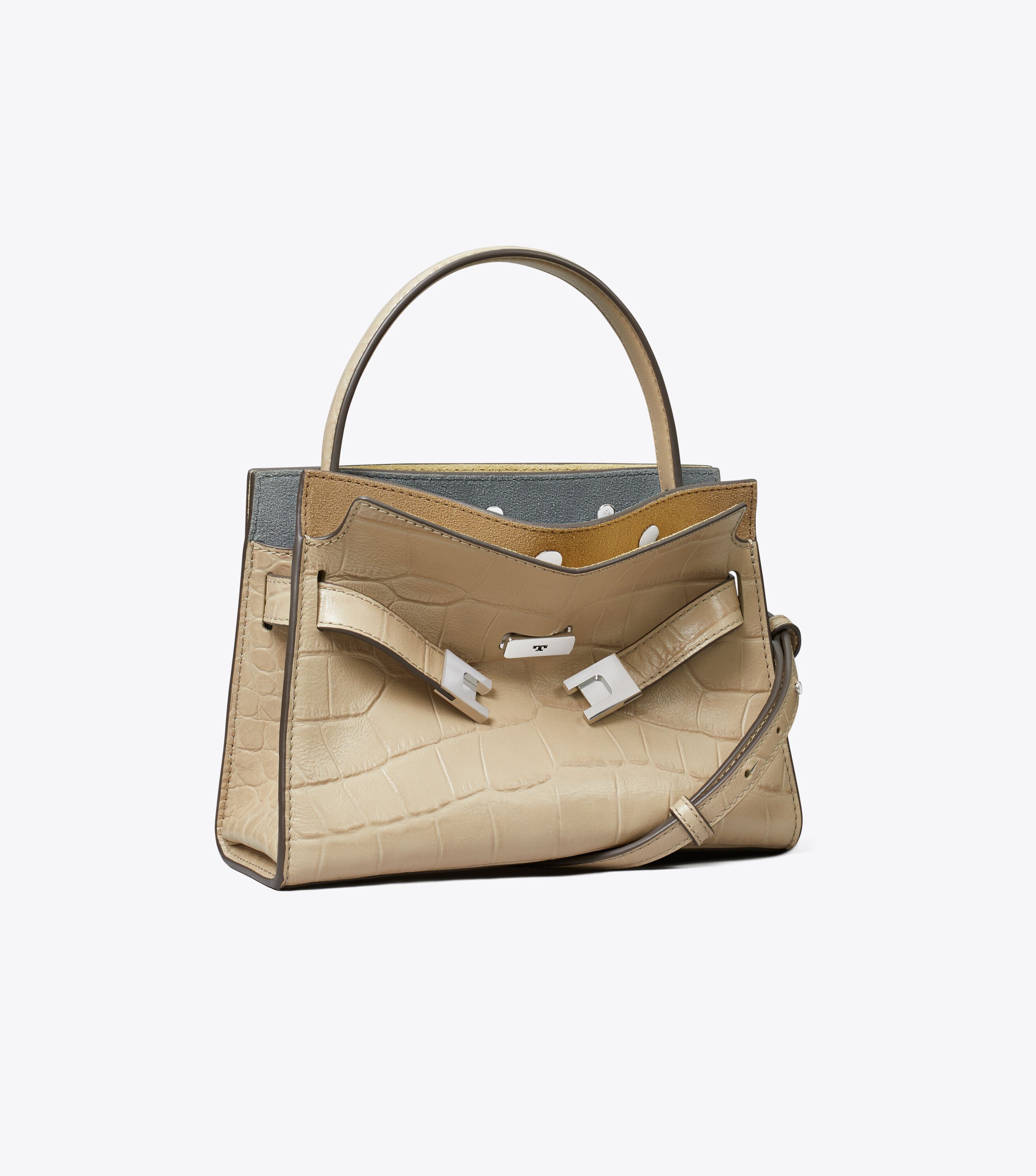 Petite Lee Radziwill Croc-Embossed Double Bag, Ginger Leaf | Tory