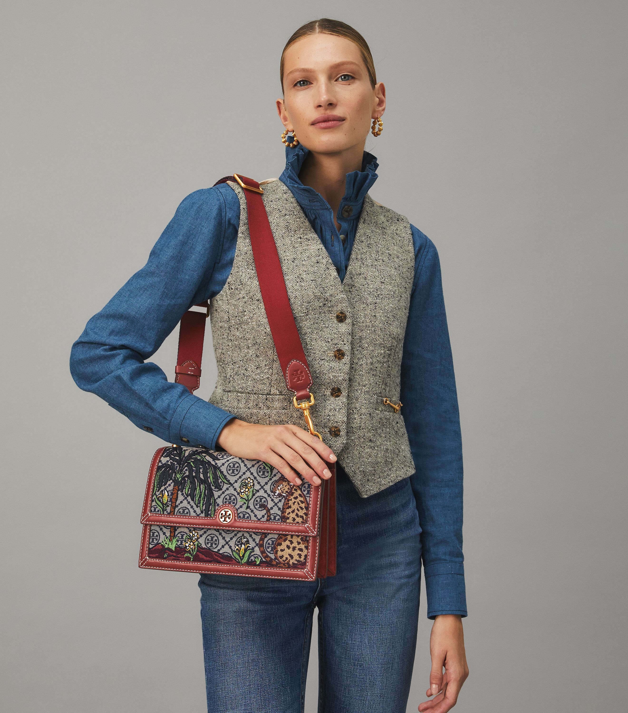 Tory burch embroidered bag top