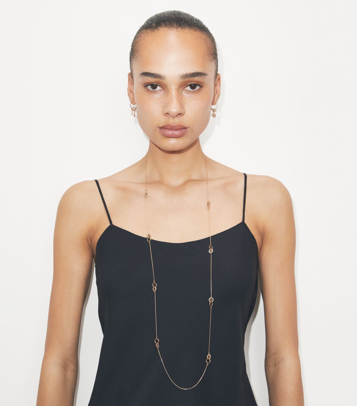 tory burch long icon pave interlocking necklace