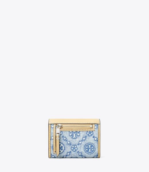 tory burch محفظة تي مونوغرام صغيرة من قماش الدنيم