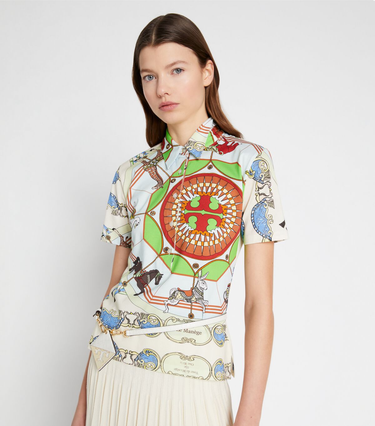 tory burch mercerized cotton printed polo