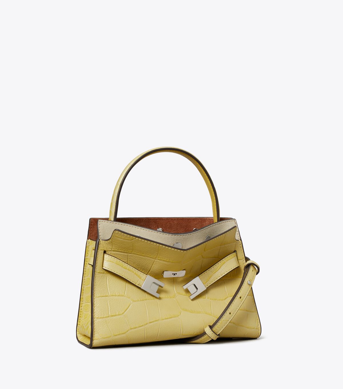 tory burch حقيبة بيتيت لي رادزيويل المزدوجة بنقشة جلد التمساح البارزة