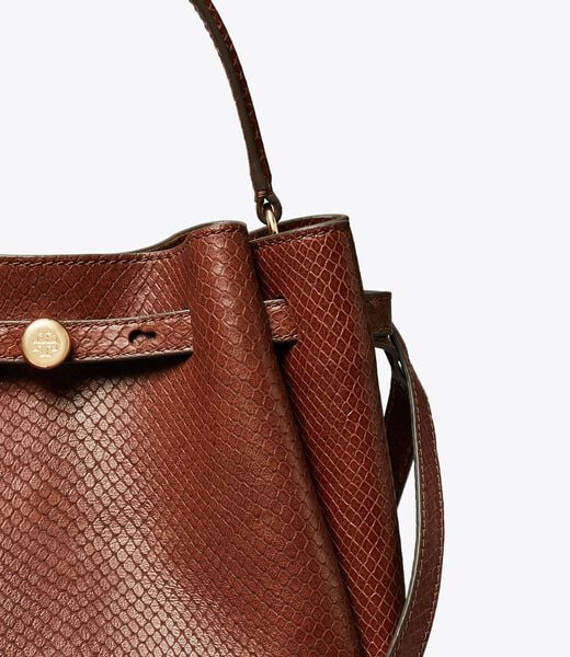 tory burch romy snake embossed bucket bag