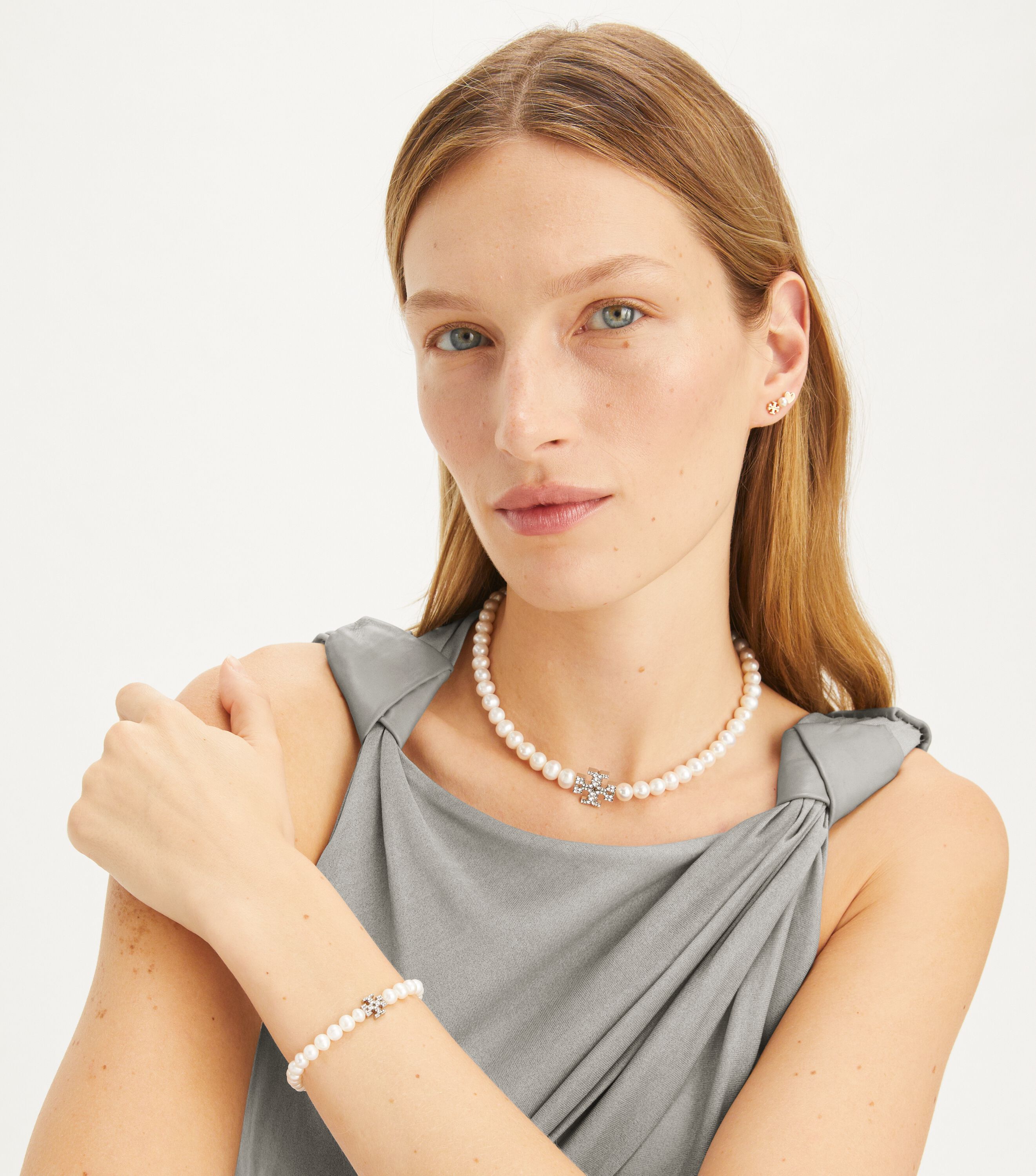 Kira Pearl Necklace, Tory Silver / Pearl / Crystal | Tory Burch KSA
