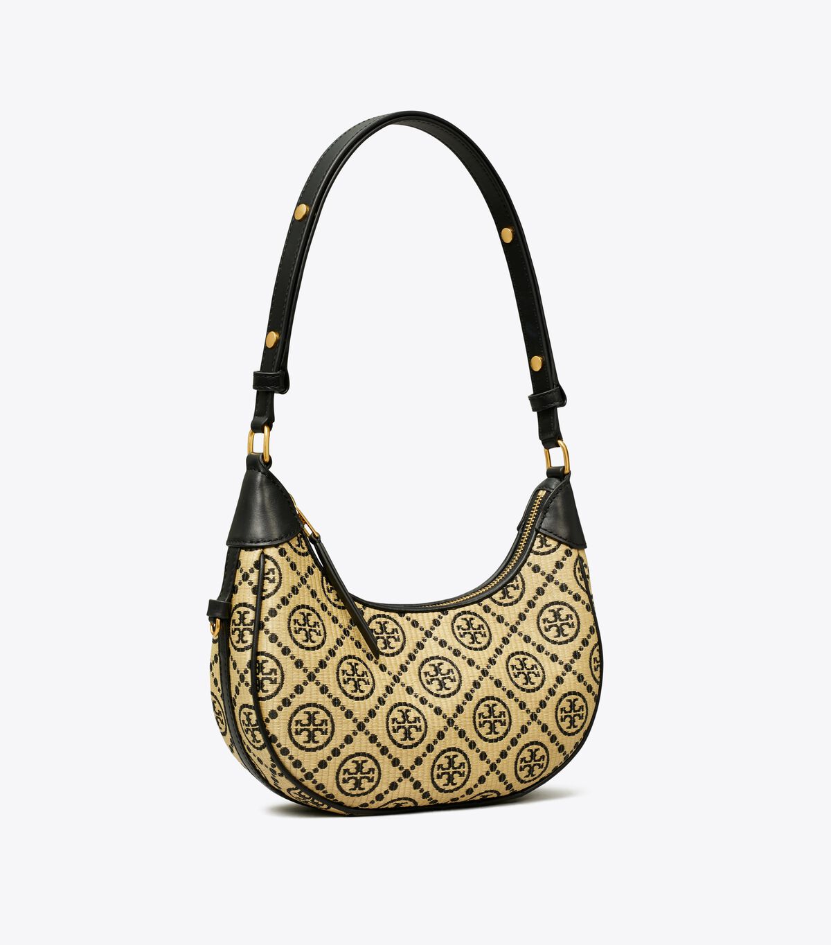 tory burch t monogram raffia crescent bag