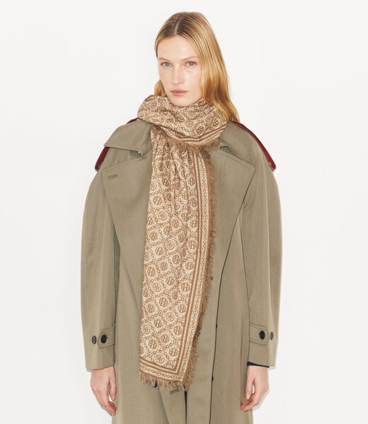 tory burch t monogram floral oblong scarf