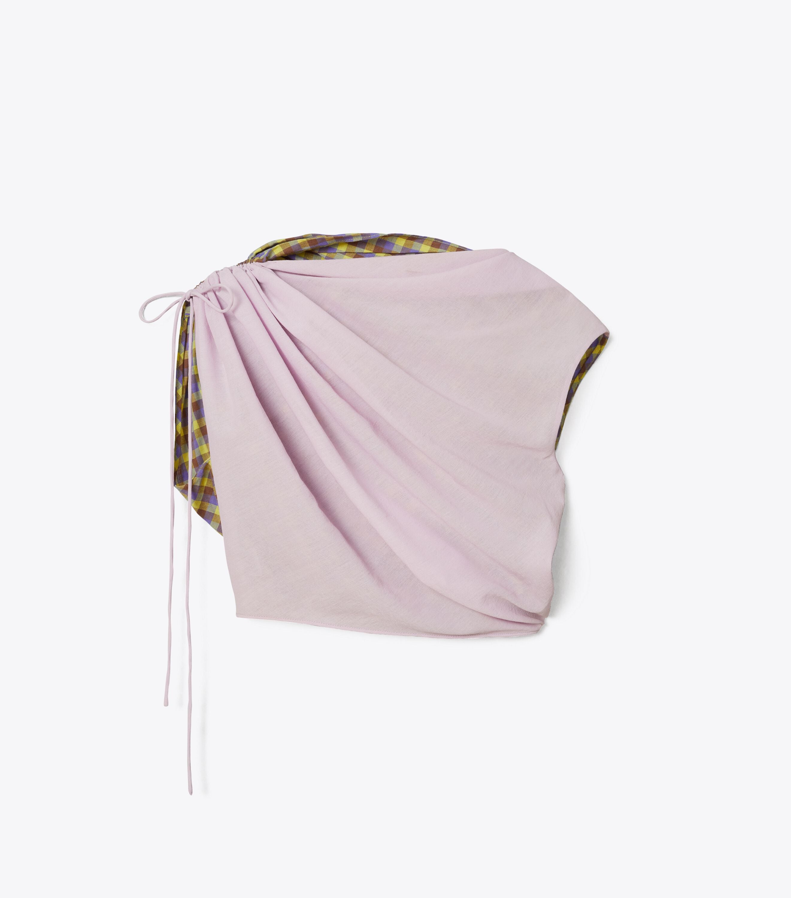 Veronica Plaid Ruched Top, Mallow Pink | Tory Burch KSA