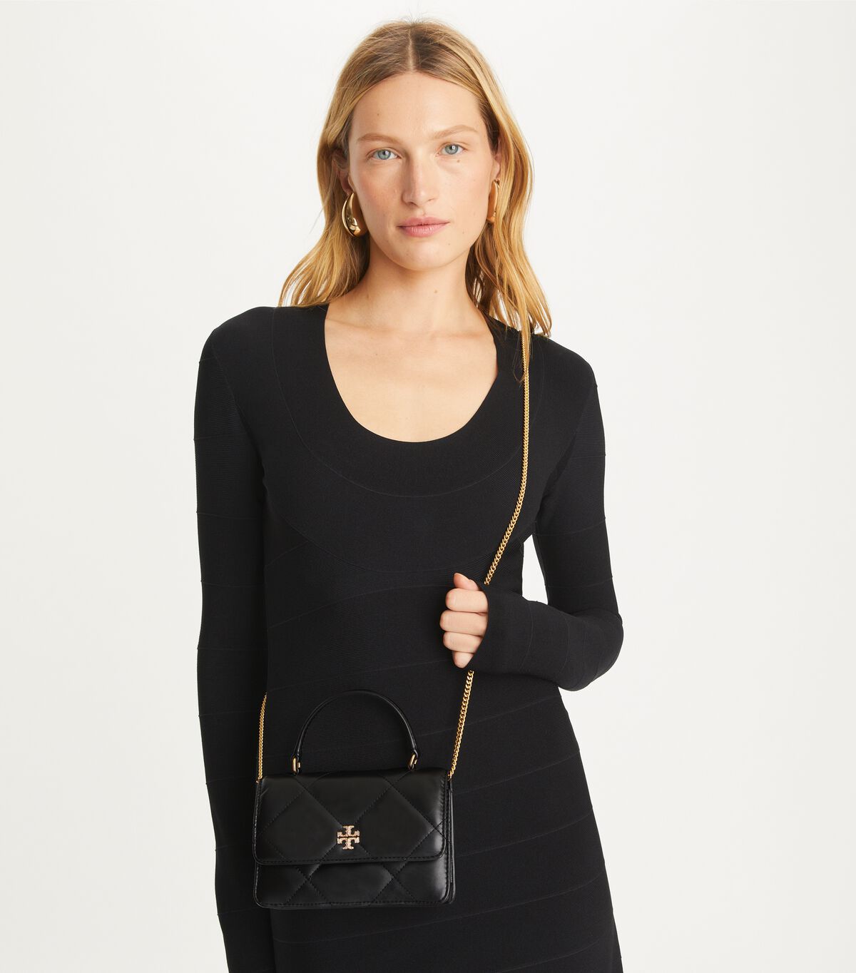 tory burch mini kira diamond quilt pave logo top handle chain wallet