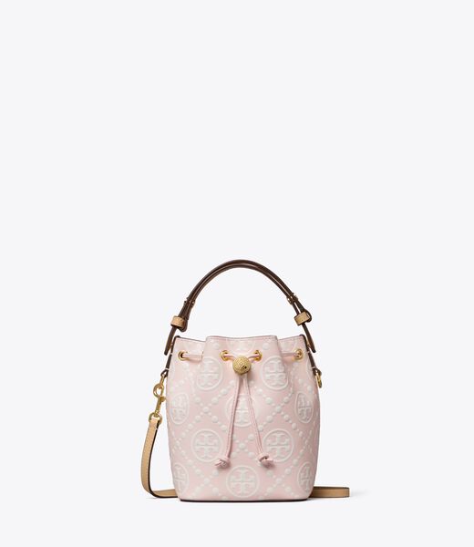 tory burch t monogram contrast embossed mini bucket bag
