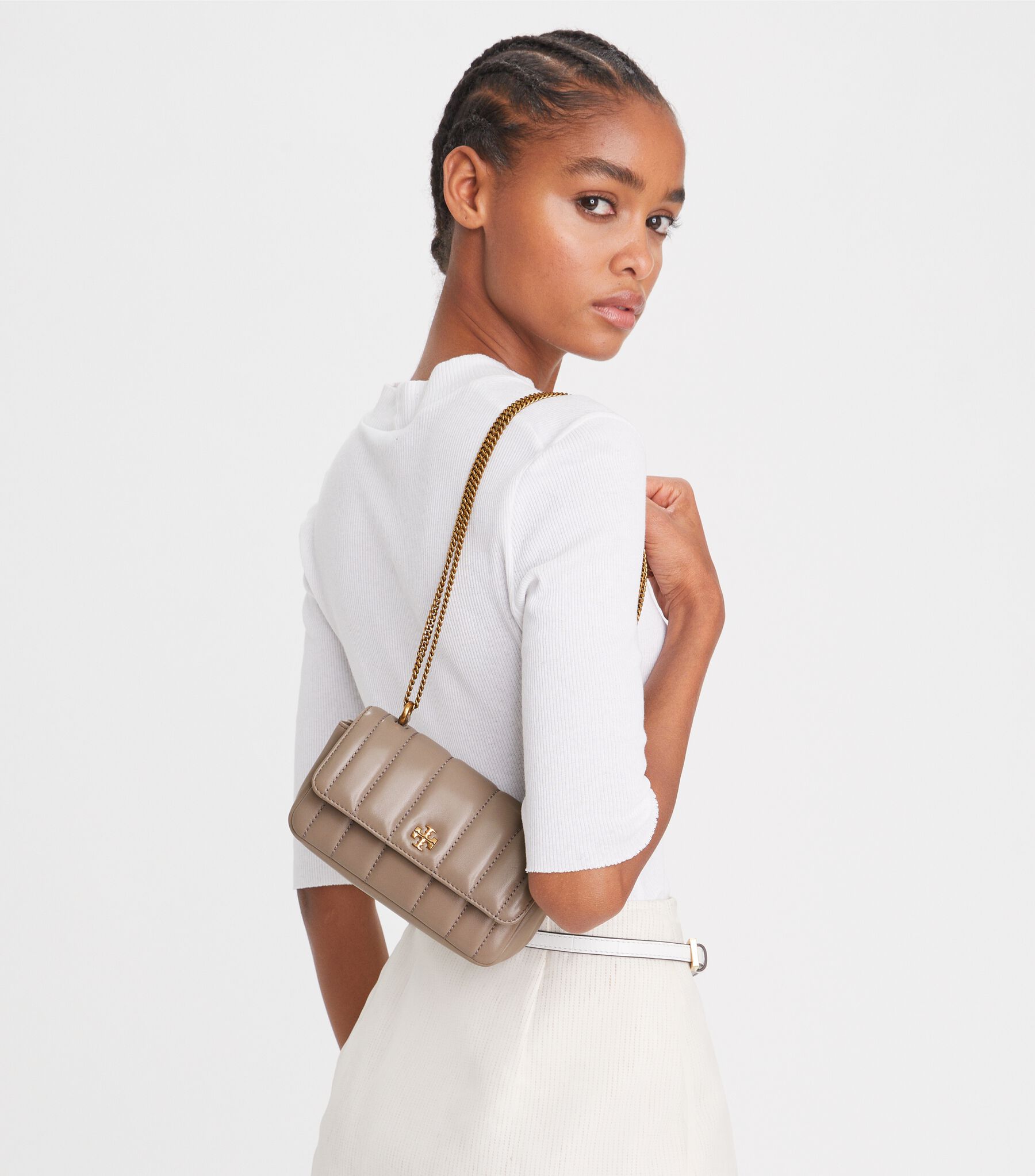 Mini Kira Flap Shoulder Bag, Gray Heron Tory Burch KSA