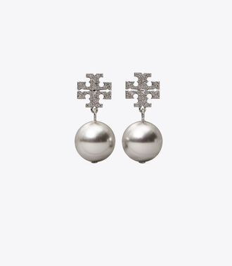 Crystal-Pearl Logo Drop Earring