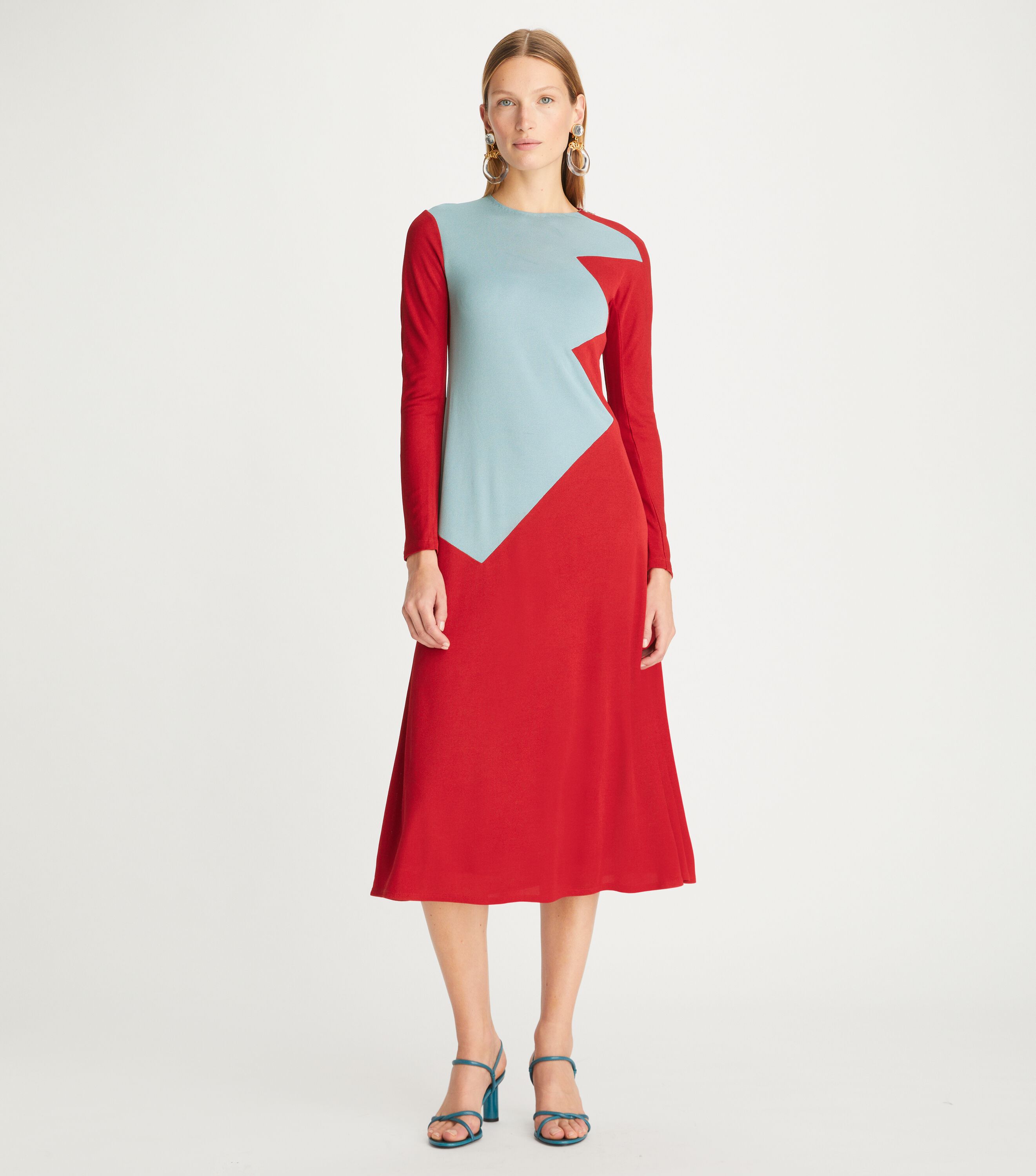 Colorblock Honeycomb Jersey Dress Ready To Wear Tory Burch