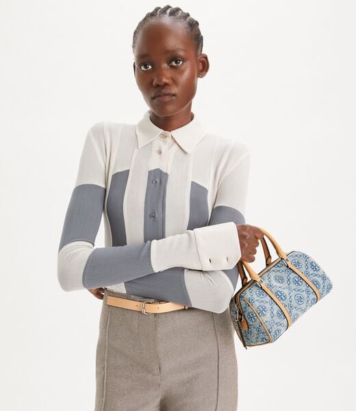 tory burch t monogram denim petite barrel bag