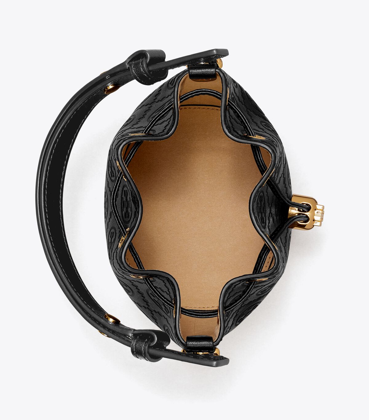 tory burch t monogram leather mini bucket bag