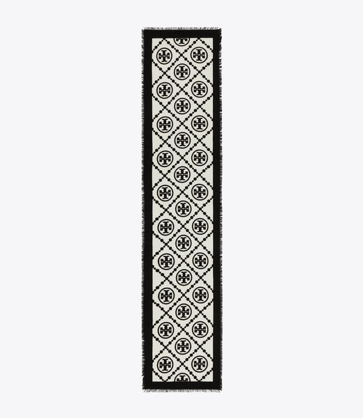 tory burch t monogram bordered oblong scarf