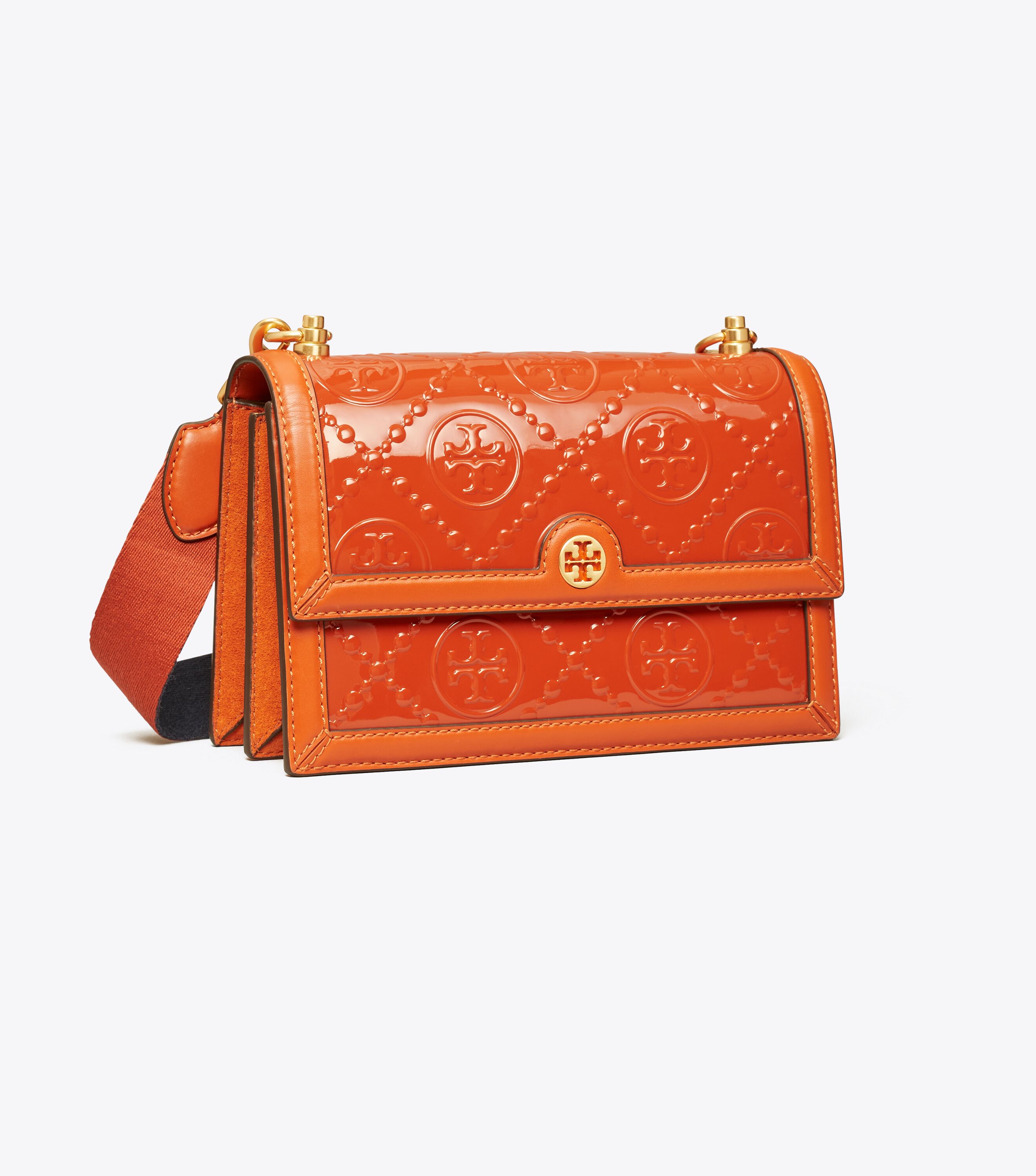 T Monogram Patent Embossed Small Shoulder Bag