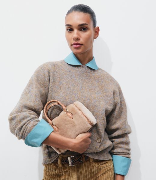 T Monogram Shearling Petite Barrel Bag tory burch t monogram shearling petite barrel bag