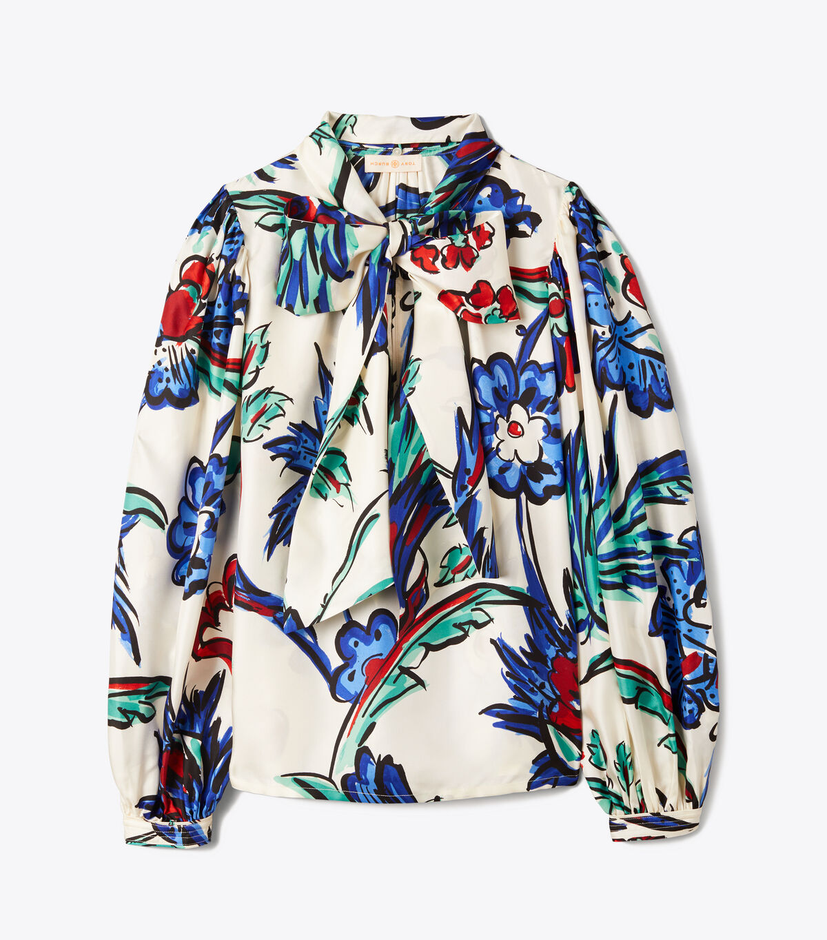 PRINTED SILK BOW BLOUSE