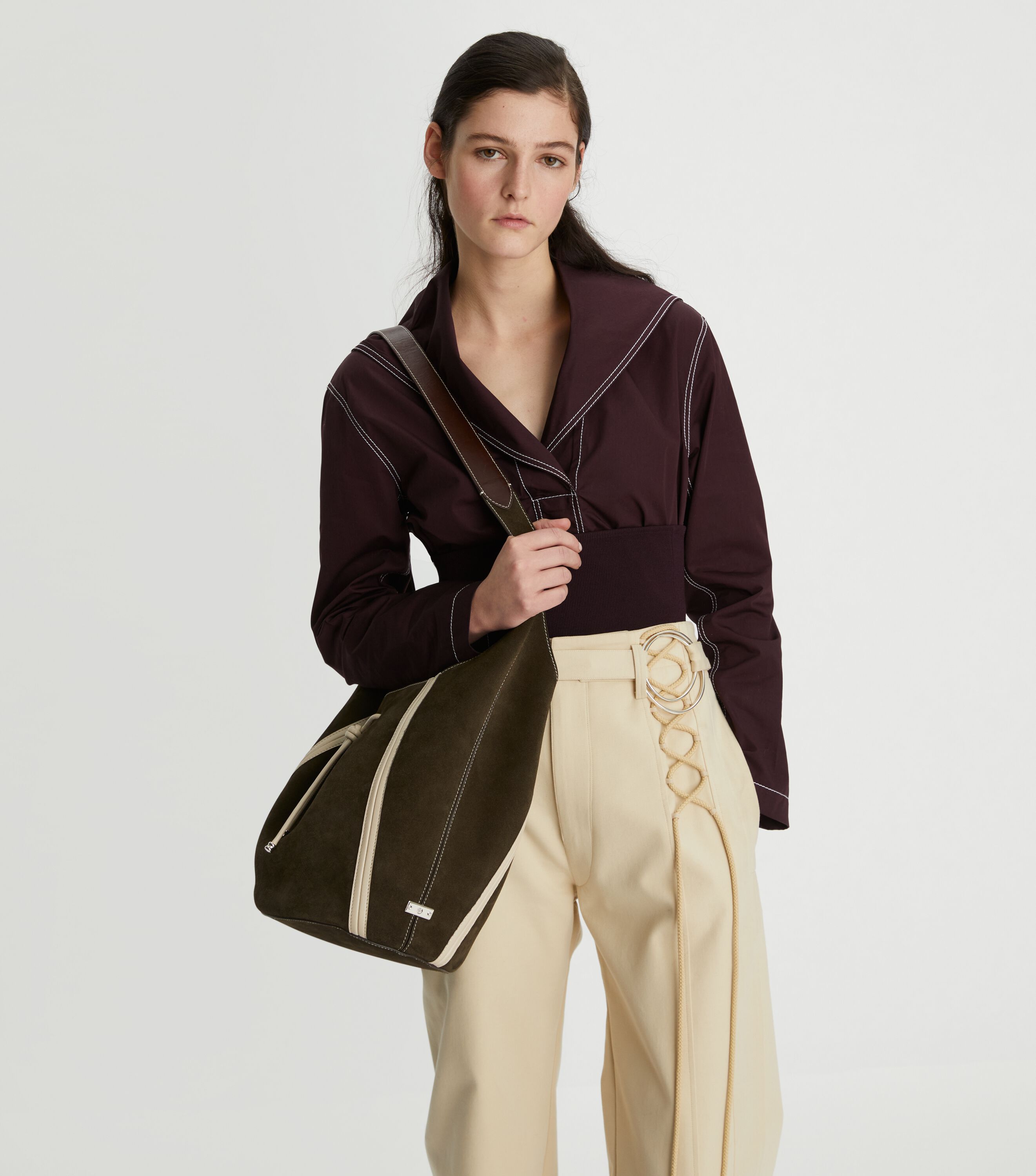 Spaghetti Strap Suede Large Bucket Bag