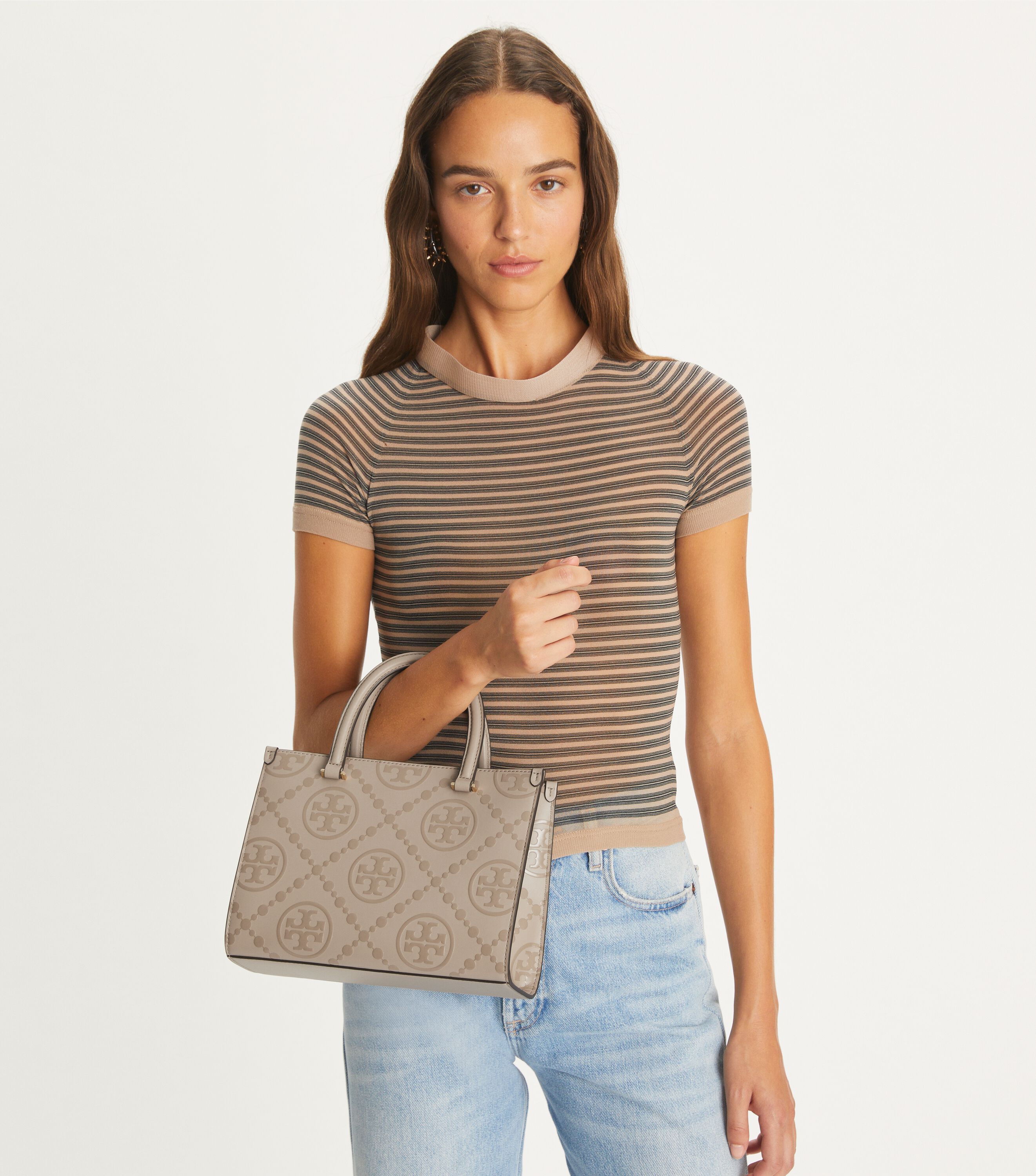 T Monogram Top-Handle Embossed Tote, Fresh Clay | Tory Burch KSA